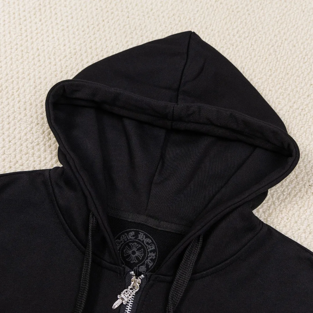 P270 Chrome Hearts/Chrome Hearts 25 Horseshoe Scroll Printed Cross Flower Arm Zipper Hooded Sweatshirt Cardigan Jacket Made of 440g high weight pure cotton terry fabric Correct hardware Uniform couple style for men and women Color: Black Size: S-XL (Picture 9)